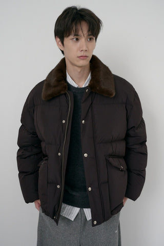 UNISEX COLLARED GOOSE DOWN JACKET DEEP BROWN