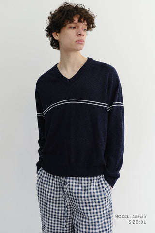 UNISEX V-NECK STRIPED SWEATER NAVY