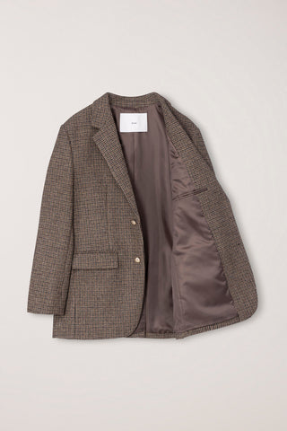 UNISEX CLASSIC 2 BUTTON WOOL BLAZER BROWN CHECK