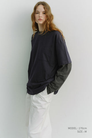 UNISEX LAYERED SET-UP T-SHIRT NAVY BLACK STRIPE