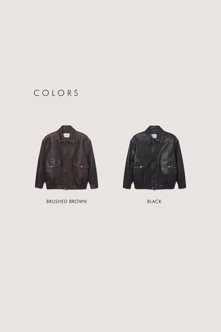 UNISEX OVERSIZED VINTAGE LEATHER BLOUSON BRUSHED BROWN
