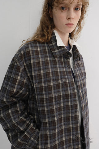 UNISEX QUILTED FLANNEL SHIRT BROWN CHECK