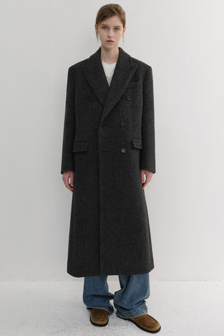 UNISEX TAILORED DOUBLE-BREASTED COAT CHARCOAL GREY PATTERN