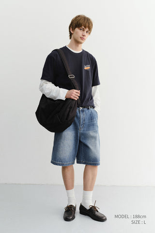 PLEATED BERMUDA DENIM SHORTS CLASSIC BLUE