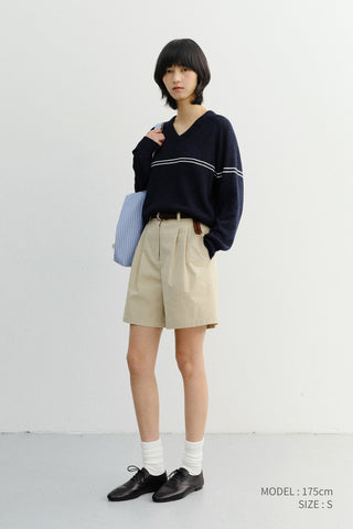 UNISEX V-NECK STRIPED SWEATER NAVY