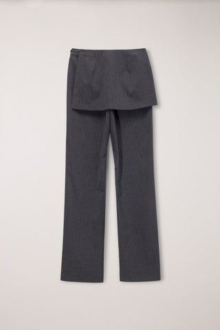 SKIRT LAYERED SLIM PANTS CHARCOAL GREY STRIPE