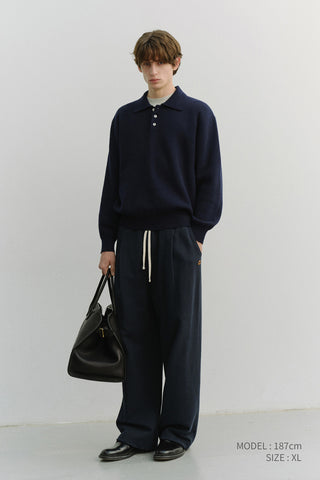 UNISEX LEATHER LOGO WIDE SWEAT PANTS FRENCH NAVY
