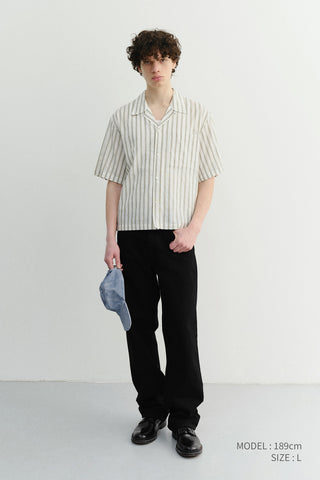 CROPPED OPEN COLLARED STRIPED SHIRT GREEN STRIPE