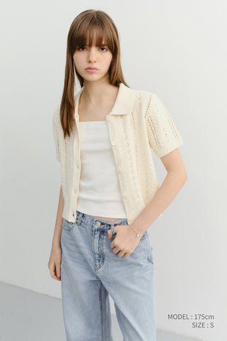 COLLARED HALF SLEEVE CARDIGAN CREAM