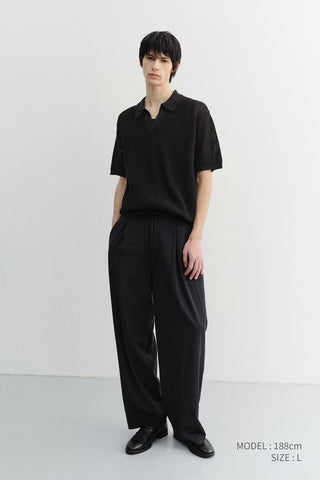 LOUNGE WOOL SLACKS BLACK STRIPE