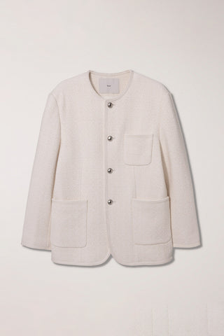 UNISEX COLLARLESS TWEED JACKET CREAM