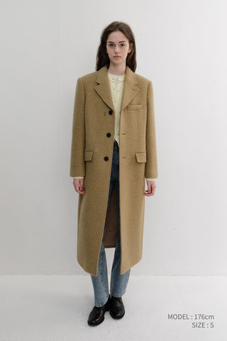 UNISEX 2-WAY 3 BUTTON BOUCLE WOOL COAT CAMEL