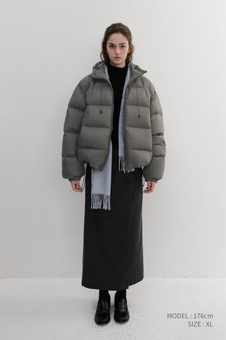 UNISEX HOODED VOLUME GOOSE DOWN JACKET GREYISH KHAKI