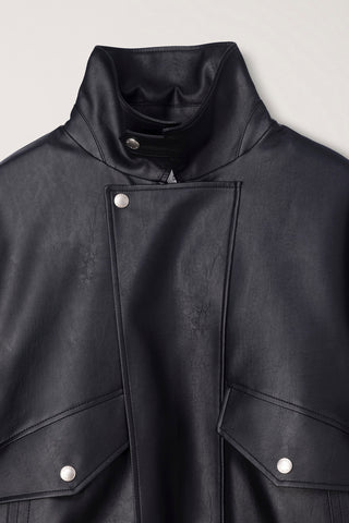 UNISEX CROPPED ALTER-LEATHER BLOUSON BLACK