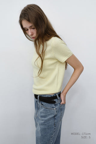 HALF SLEEVE KNIT TOP LEMON BUTTER