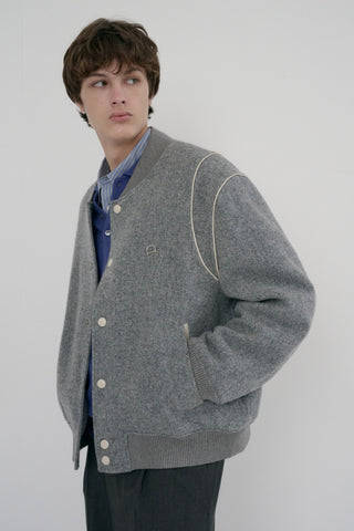 UNISEX BOUCLE WOOL VARSITY JACKET MELANGE GREY