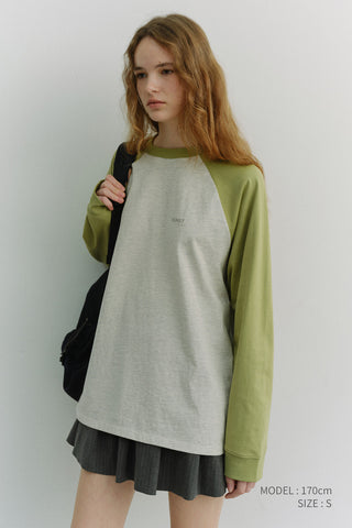UNISEX RAGLAN T-SHIRT OLIVE GREEN OATMEAL MELANGE