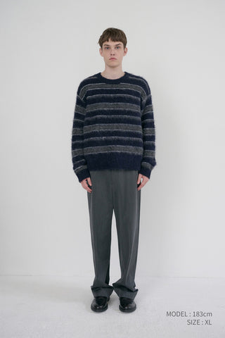 UNISEX STRIPED HAIRY SWEATER NAVY GREY