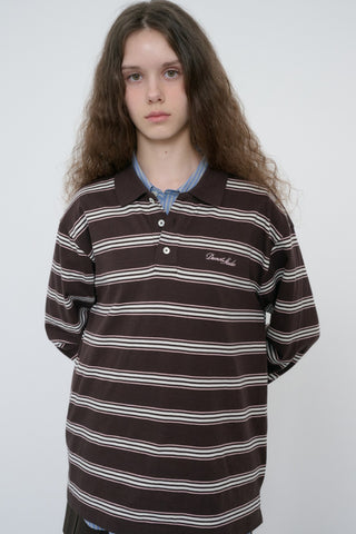 UNISEX MULTI STRIPE COLLARED T-SHIRT BROWN STRIPE