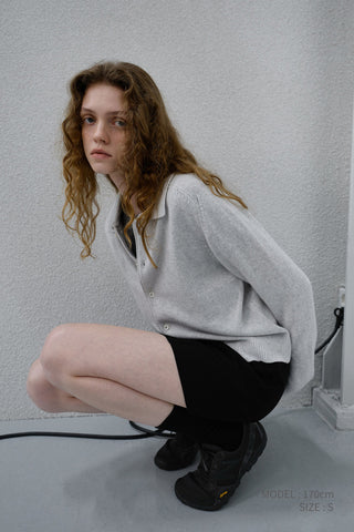 UNISEX COLLARED KNIT CARDIGAN LIGHT MELANGE GREY