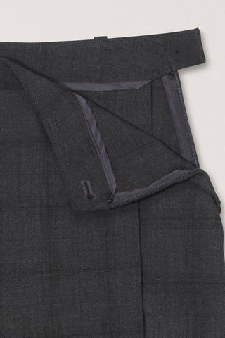 PLEATS MIDI WRAP CHECKED SKIRT CHARCOAL GREY CHECK