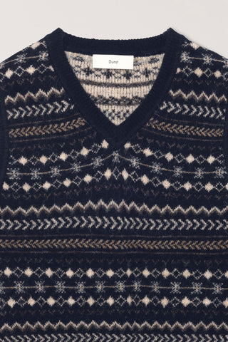 UNISEX CRAFTED V-NECK KNIT VEST NAVY