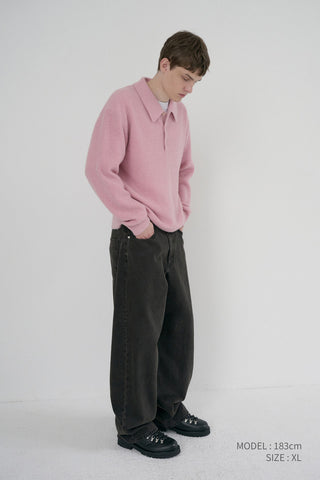 UNISEX HAIRY COLLARED SWEATER SOFT PINK