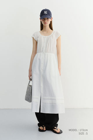SLEEVELESS SHIRRING DRESS WHITE