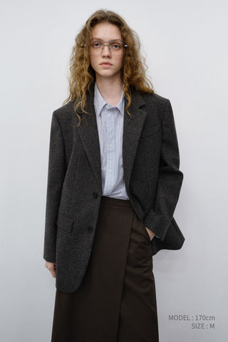 UNISEX CLASSIC 2 BUTTON WOOL BLAZER CHARCOAL BROWN