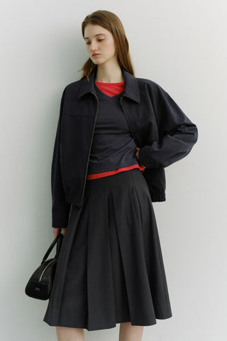 VOLUME PLEATS MIDI SKIRT CHARCOAL GREY