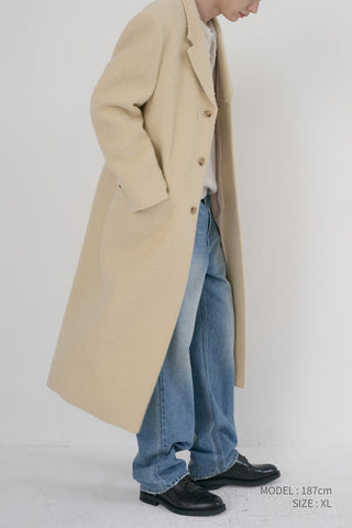 UNISEX 2-WAY 3 BUTTON BOUCLE WOOL COAT BUTTER CREAM