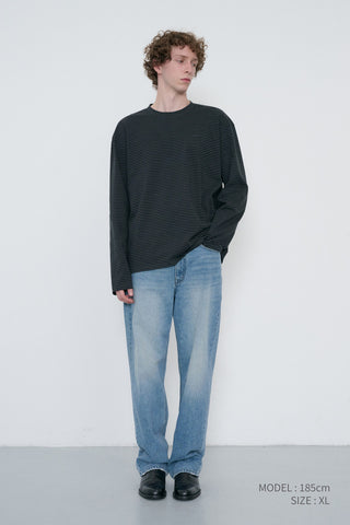 UNISEX MUTED STRIPED T-SHIRT CHARCOAL