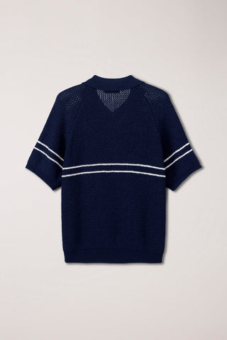 HALF ZIP-UP STRIPED POLO KNIT DARK NAVY