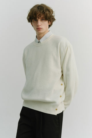 UNISEX BUTTONED CREWNECK SWEATER IVORY