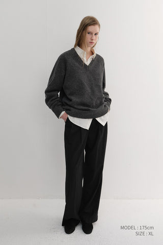 UNISEX SOFT VOLUME V-NECK SWEATER CHARCOAL GREY