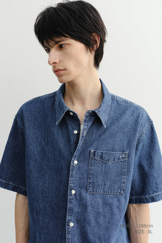 UNISEX LINEN DENIM SHIRT CLASSIC BLUE