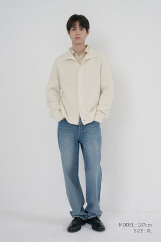 UNISEX HIGH NECK BUTTON CARDIGAN CREAM