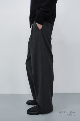 DOUBLE PLEATED WIDE SLACKS CHARCOAL GREY