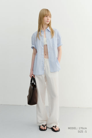 UNISEX OVERSIZED HALF SLEEVE STRIPED SHIRT SOFT BLUE STRIPE