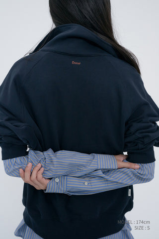 UNISEX LEATHER LOGO HALF ZIP-UP SWEATSHIRT FRENCH NAVY