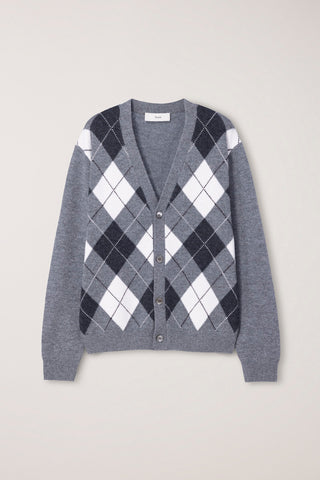 UNISEX V-NECK ARGYLE CARDIGAN GREY