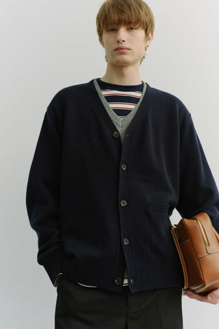 UNISEX BOYFRIEND KNIT CARDIGAN DARK NAVY