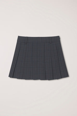 PLEATS MINI CHECKED SKIRT CHARCOAL BLUE CHECK