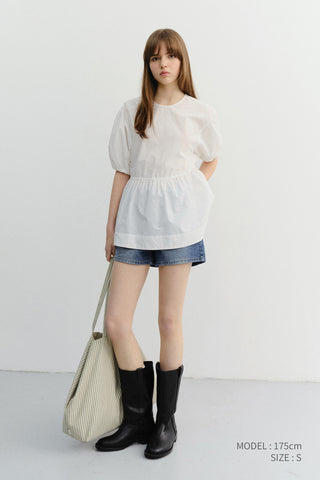 RIBBONED BACK SLIT BLOUSE WHITE