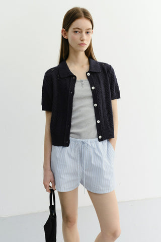COLLARED HALF SLEEVE CARDIGAN NAVY