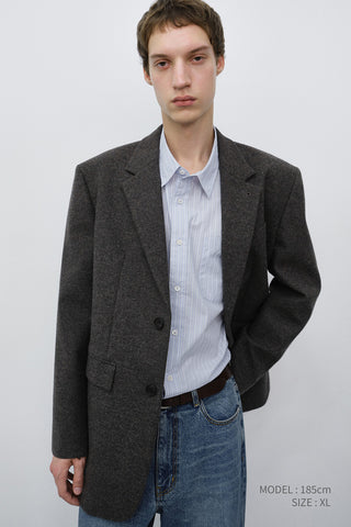 UNISEX CLASSIC 2 BUTTON WOOL BLAZER CHARCOAL BROWN