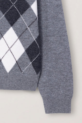 UNISEX V-NECK ARGYLE CARDIGAN GREY