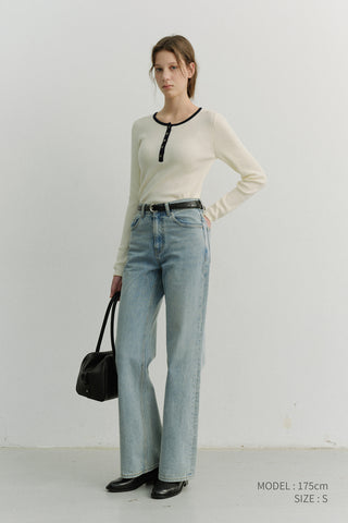 BUTTONED ROUND-NECK KNIT TOP CREAM