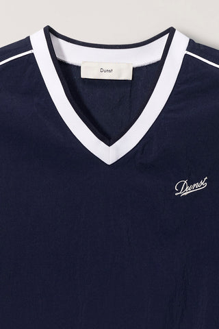 UNISEX V-NECK WOVEN TOP NAVY
