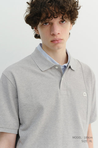 UNISEX LEATHER LOGO POLO SHIRT MELANGE GREY